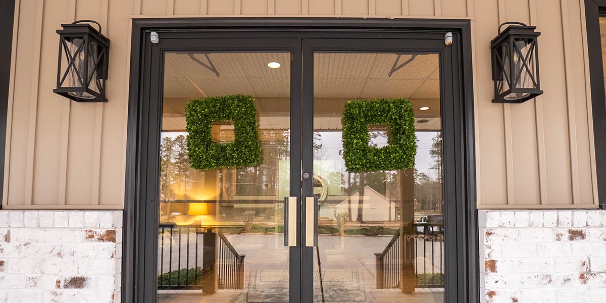 The beautiful front door of Whiteville Family and Cosmetic Dentistry office.